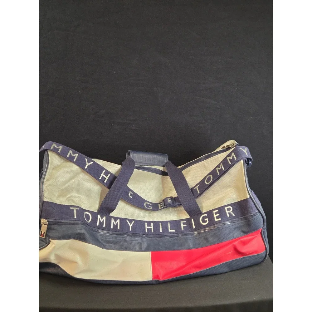 Tommy Hilfiger Vintage Duffle Bag Red White Blue Colorblock Travel Gym Luggage